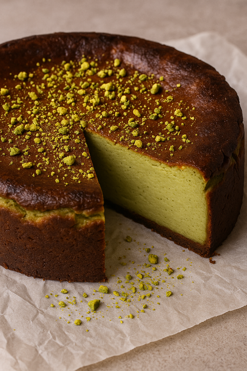 Pistachio Burnt Basque Cheesecake
