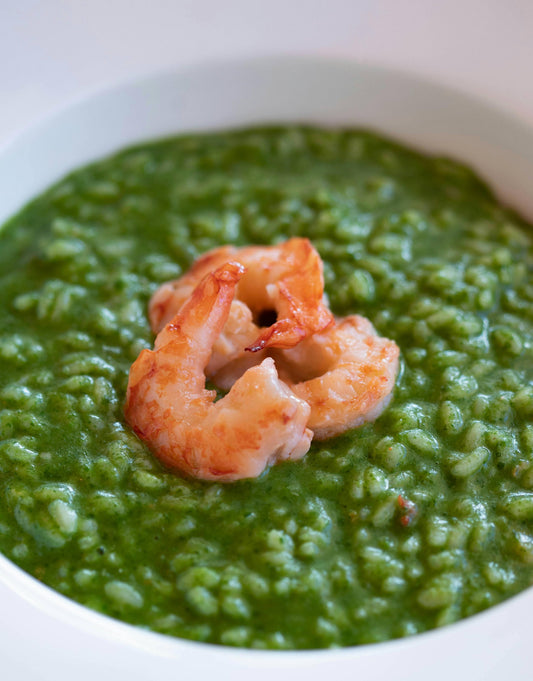 Risotto with Pistachio Pesto and Mazara Shrimp