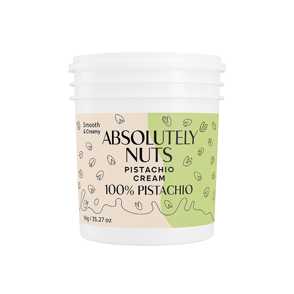 Jar of Absolutely Nuts Pistachio Cream on a white background
