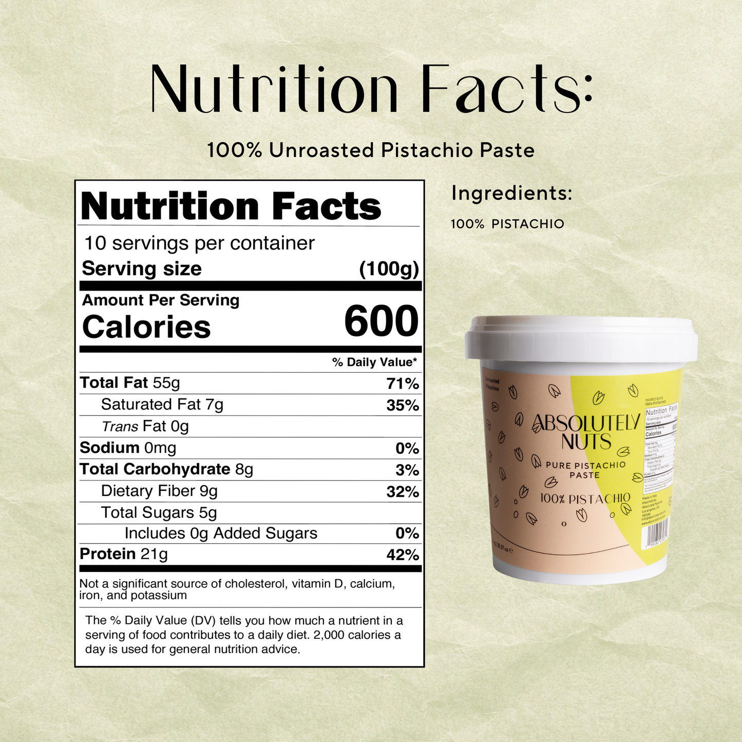 Pistachio Paste 100% Unroasted Green Pistachios